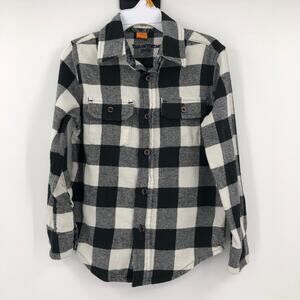 Taylor Vintage Black White Buffalo Plaid Long Sleeve Flannel Button Down Shirt
